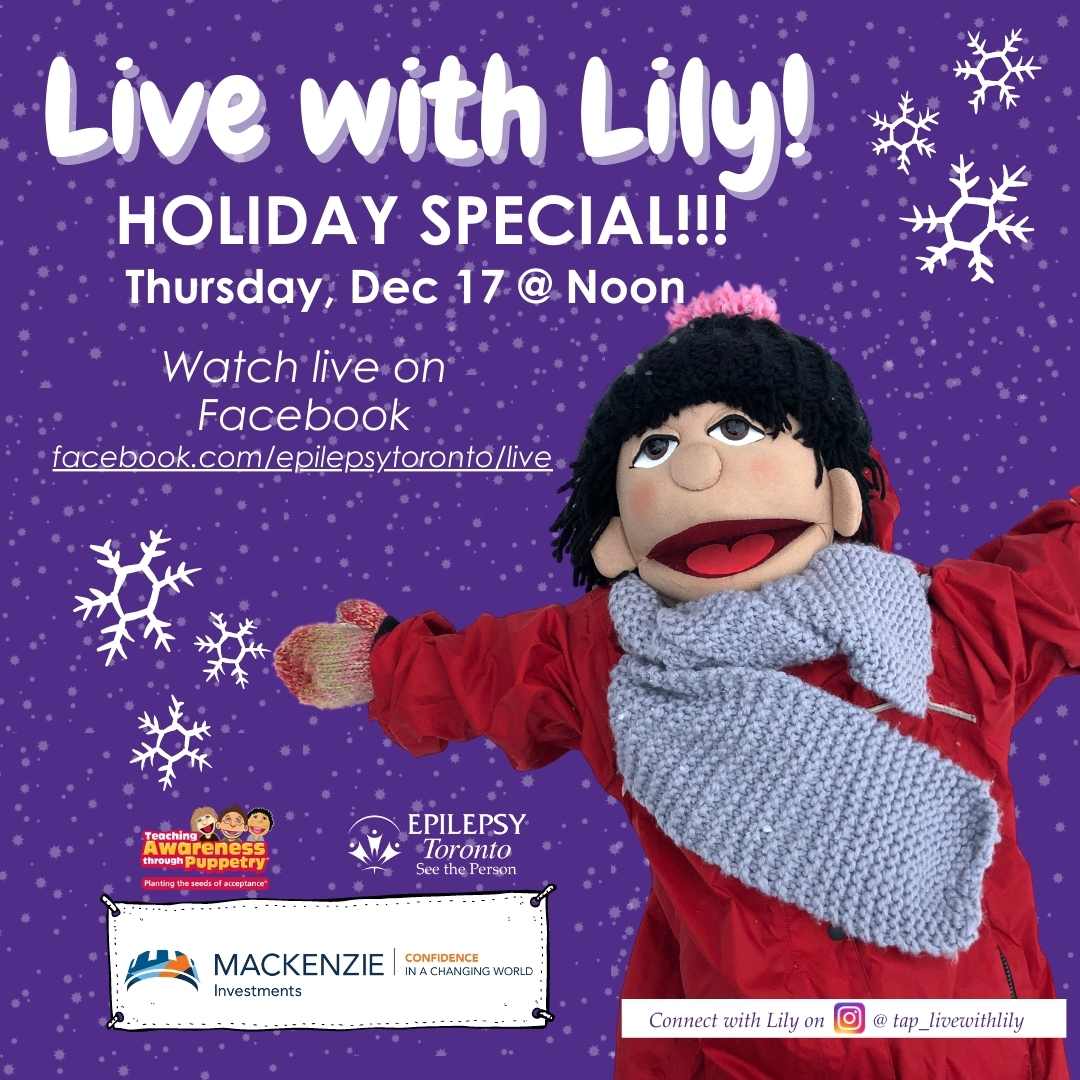 Lily (a puppet) dressed for winter weather