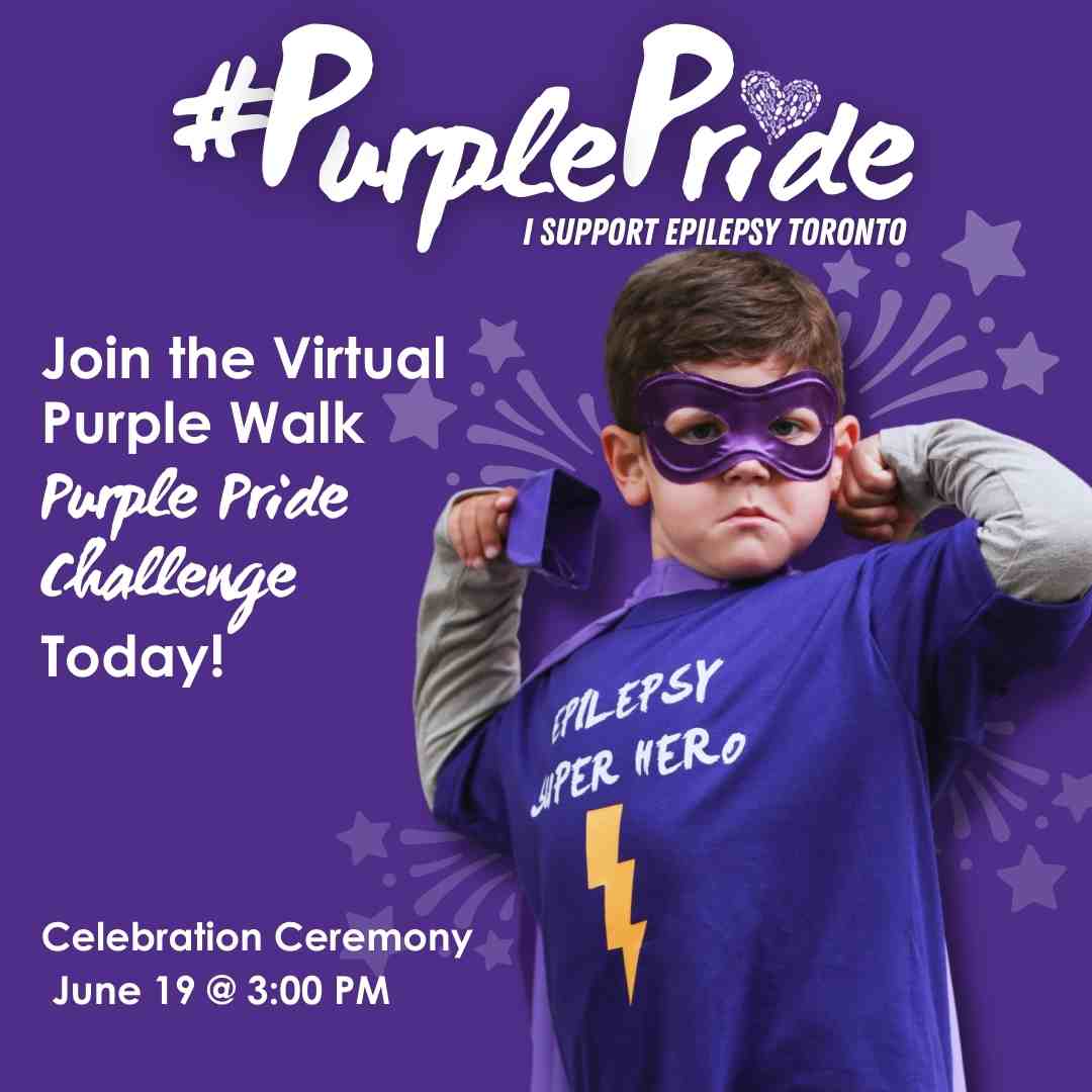 Boy in Purple mask,tshirt and cape flexes his muscles