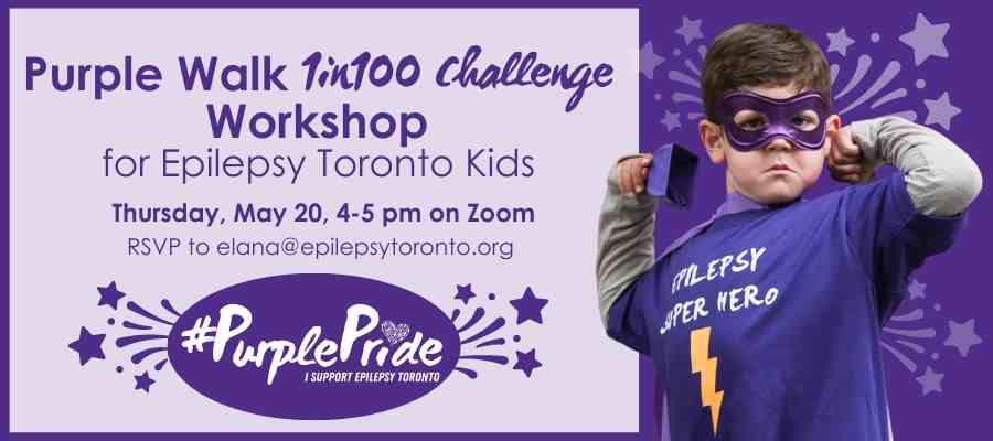 Young boy in purple mask and cape flexes his muscles