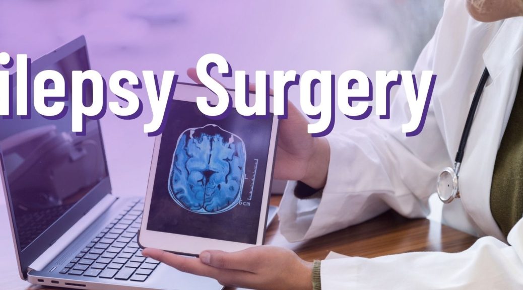 A person in a lab coat and with a stethosope around their neck, sits at a desk and holds up a tablet with an EEG image of a brain