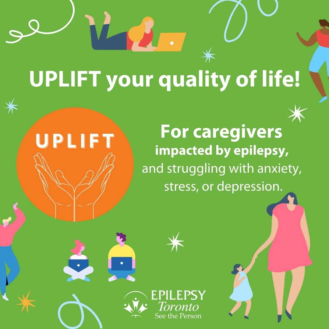 UPLIFT_caregivers_IG graphics of people dancing, on laptops and a woman and child walking while holding hands