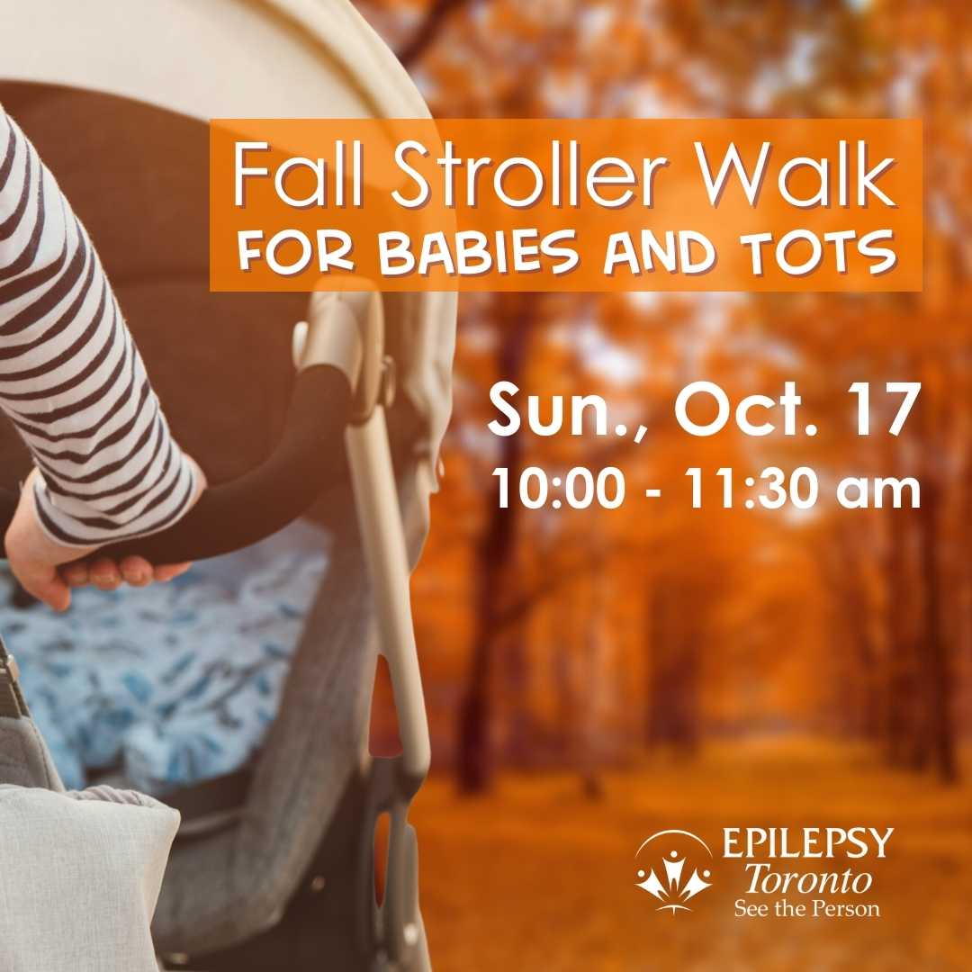 a stroller is being pushed towards a forest path covered in orange leaves