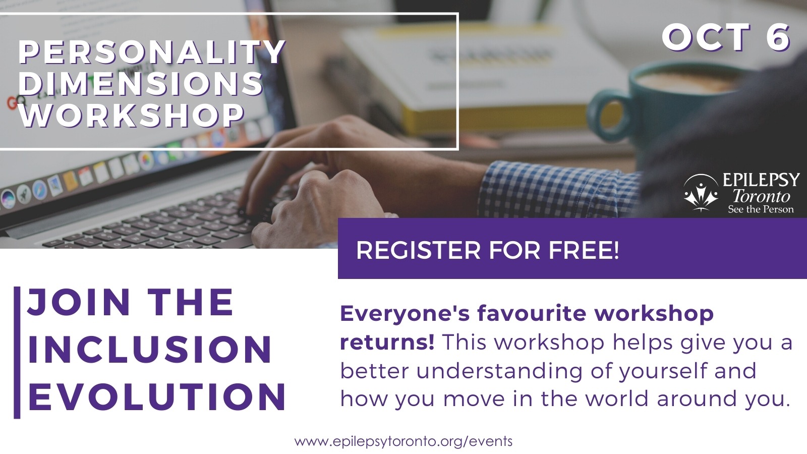 Someone typing on laptop with 'Personality Dimensions Workshop' title