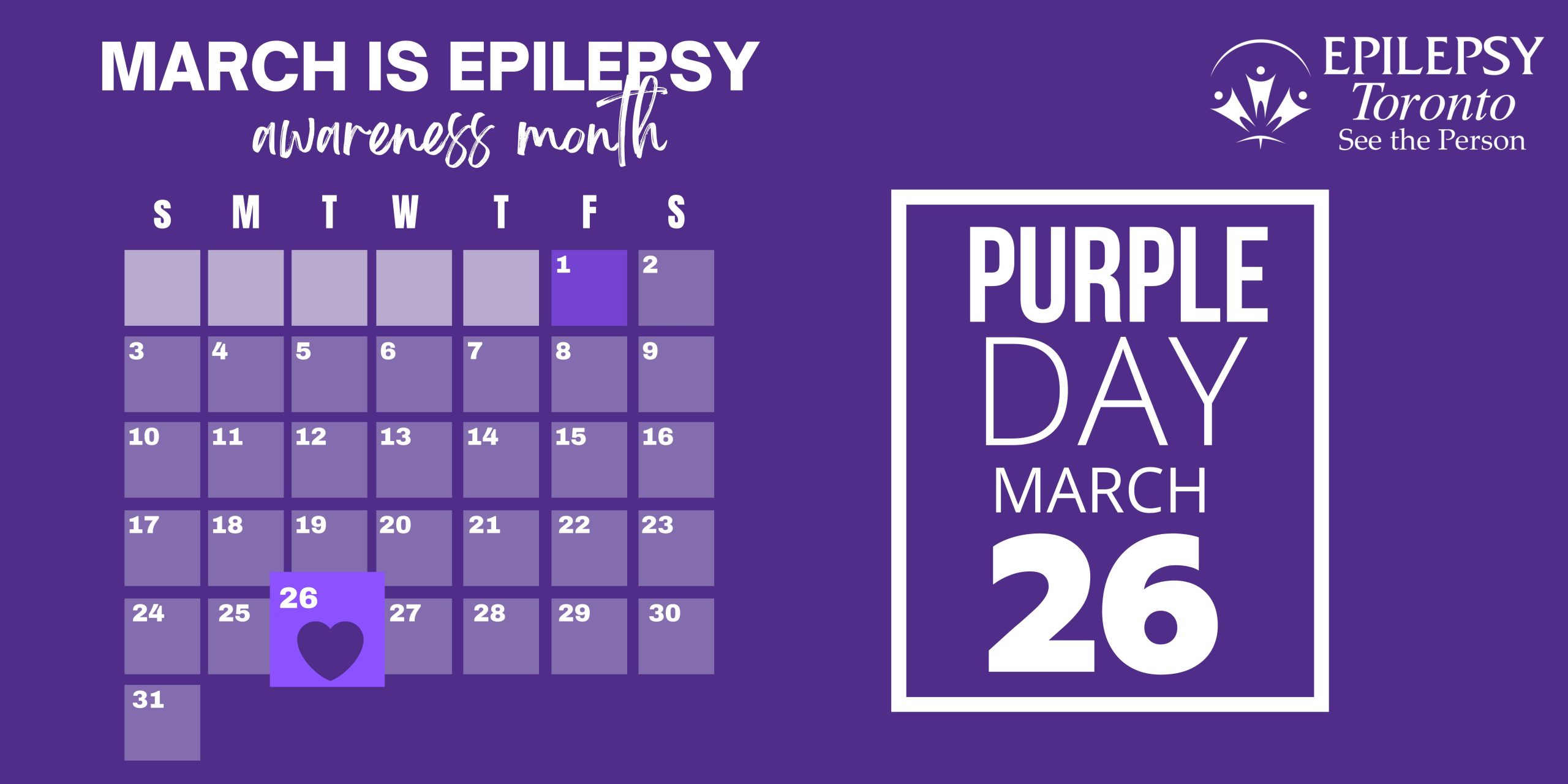 2024 Purple Day Mark Your Calendar Website Graphic 72x36 Mark your Calendar, Epilepsy Toronto, March Epilepsy Awareness, Calendar.